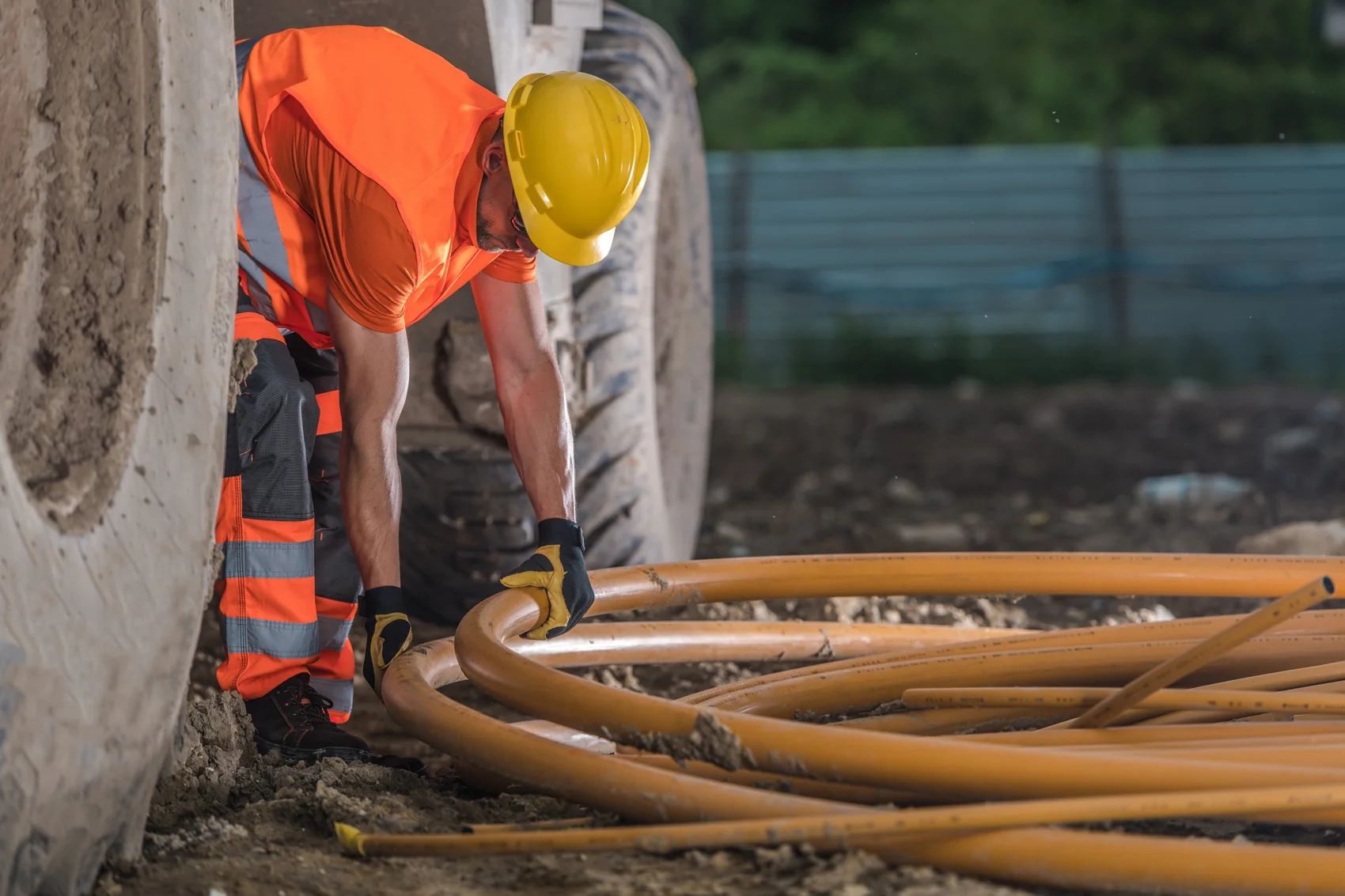 Worker in a confined or hard-to-reach industrial space