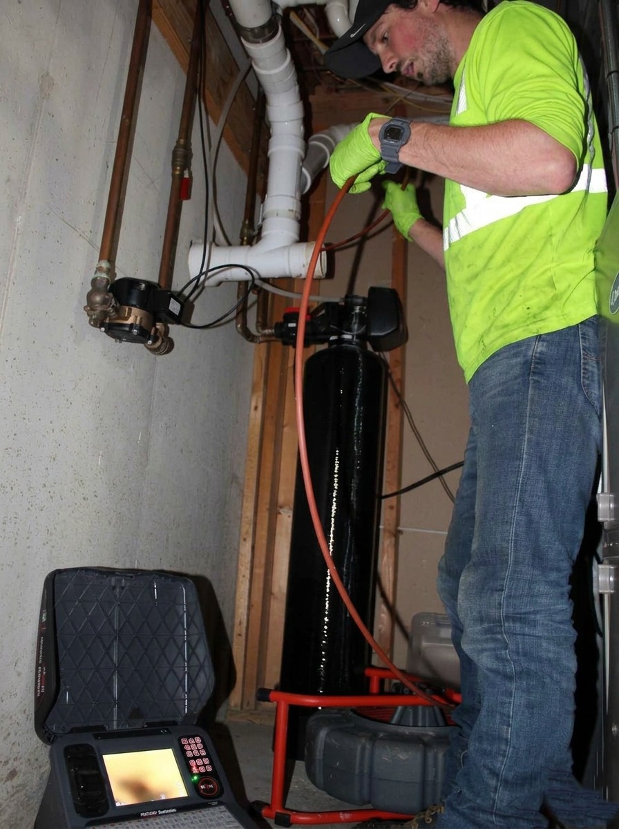 Worker servicing a residential sewer line