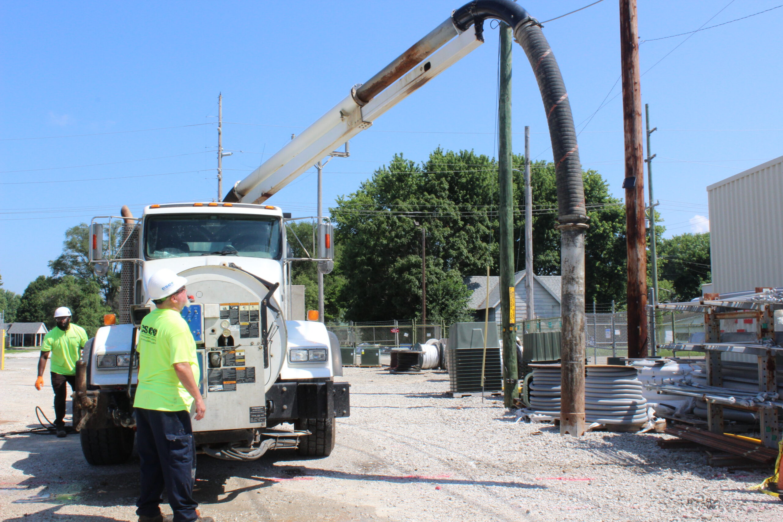 Commercial hydrovac truck on site for excavation service
