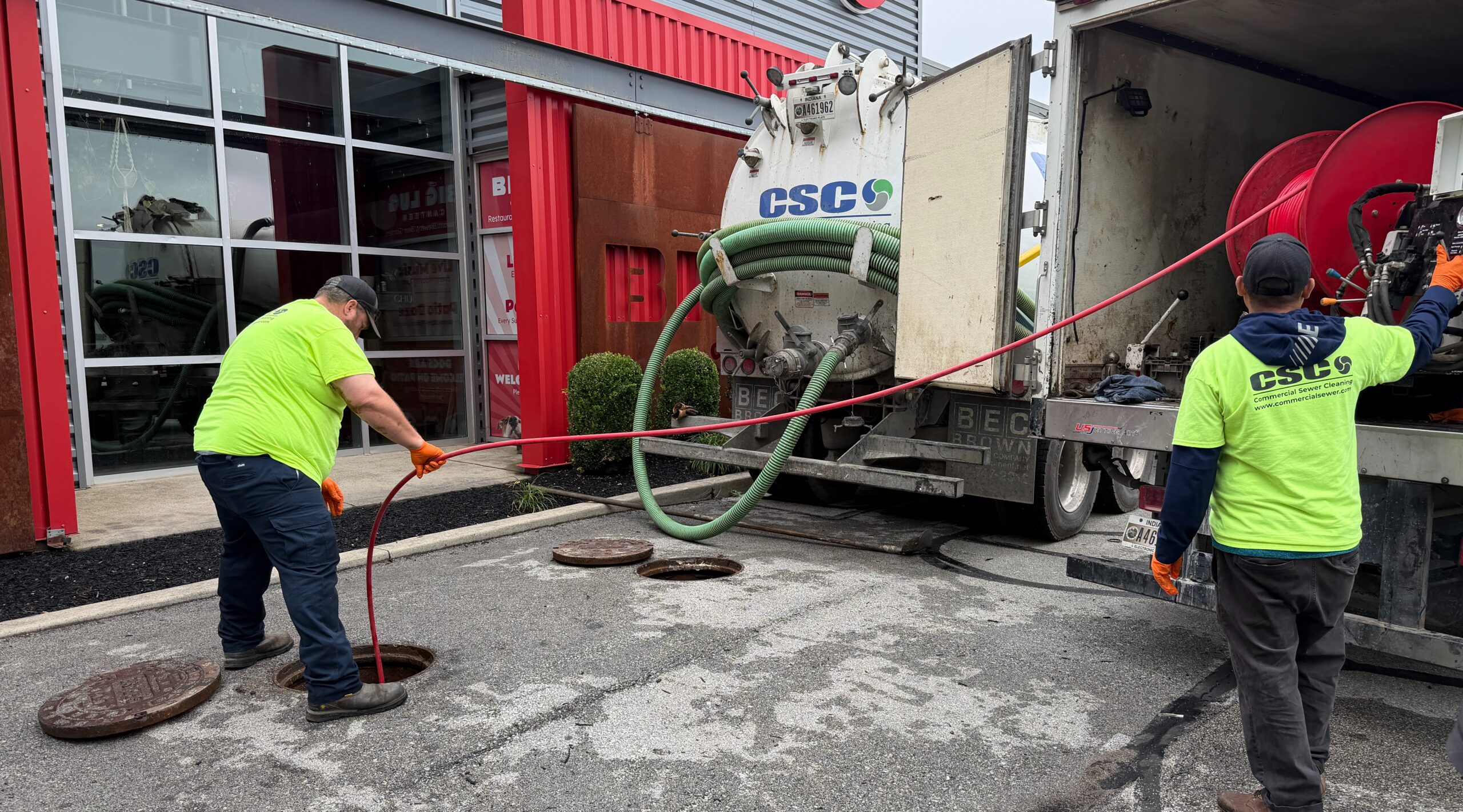 Industrial sewer service crew at work on a wastewater project